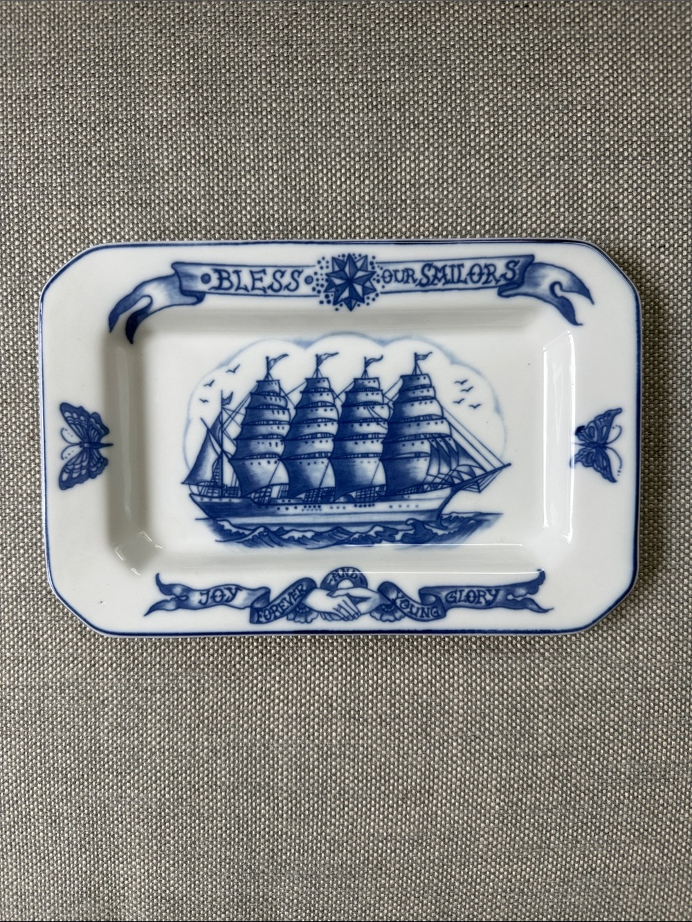 Blue & White Nautical Ship Rectangular Trinket Dish